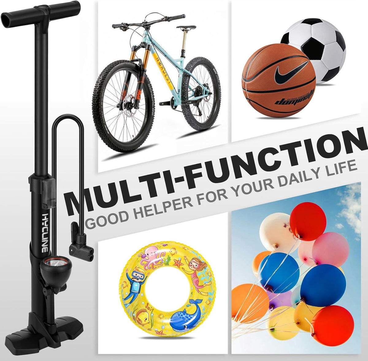 Hycline Bicycle Pump Durable Bike Floor Pump with Auto Dual Valve