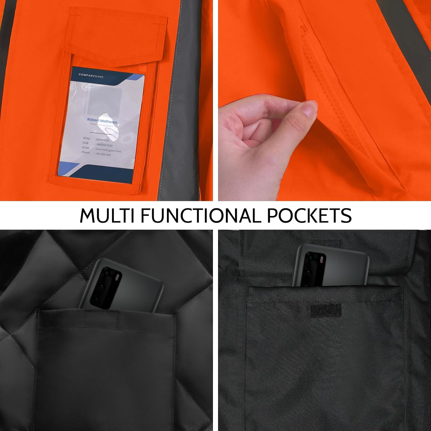 High Visibility Safety Jacket, Reflective Jacket, Orange-B, S