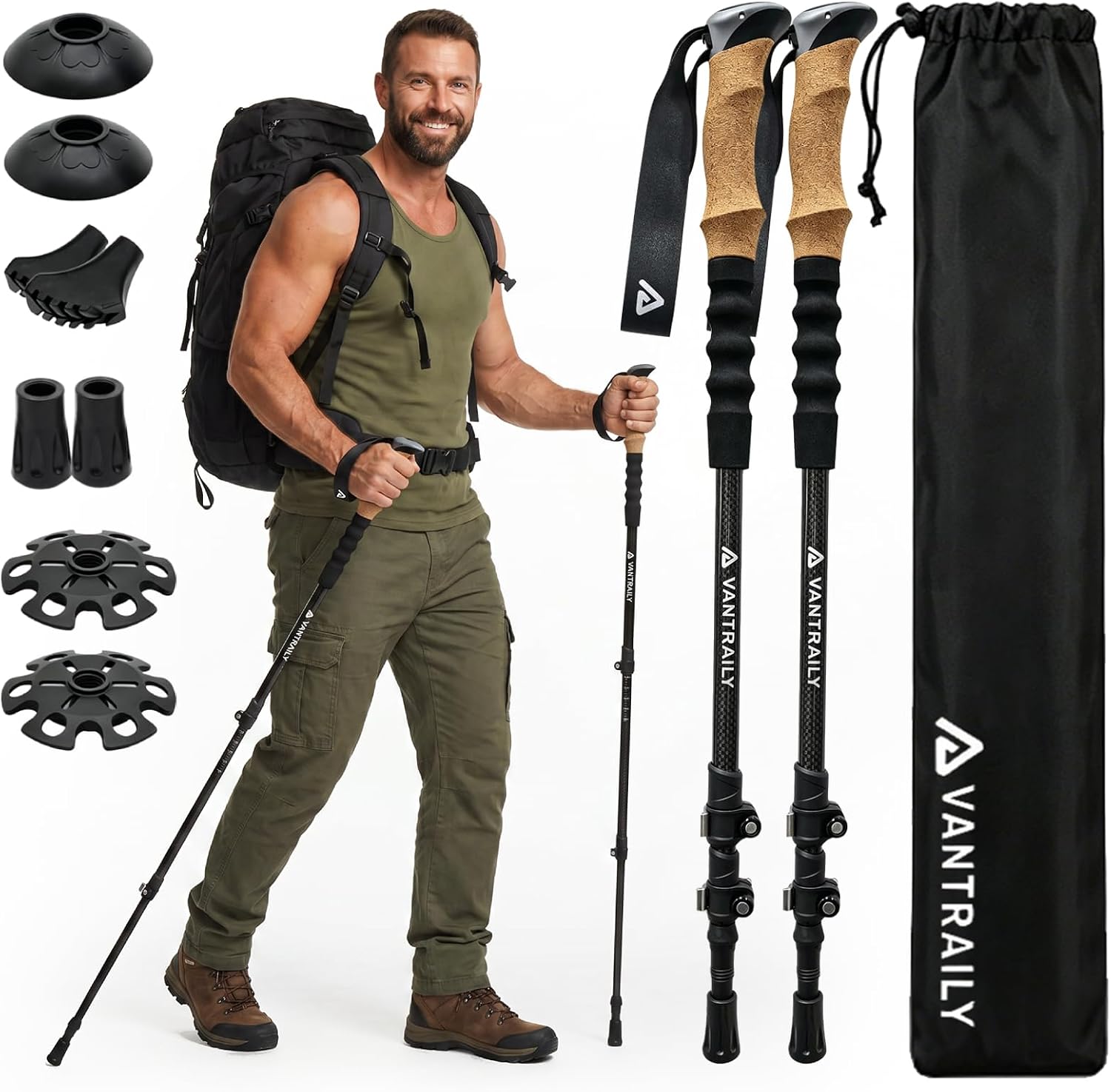 Carbon Fiber Trekking Poles Lightweight Collapsible Hiking Poles