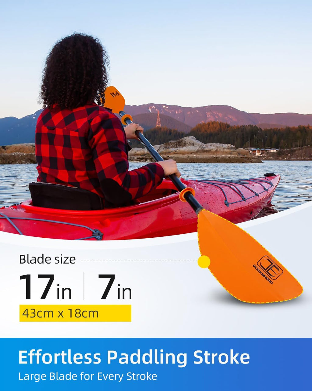 OCEANBROAD Kayak Paddle 86in/218cm, 90.5in/230cm Alloy Shaft 2-Piece Floatable Kayak Oar for Kayaking Canoeing Boating