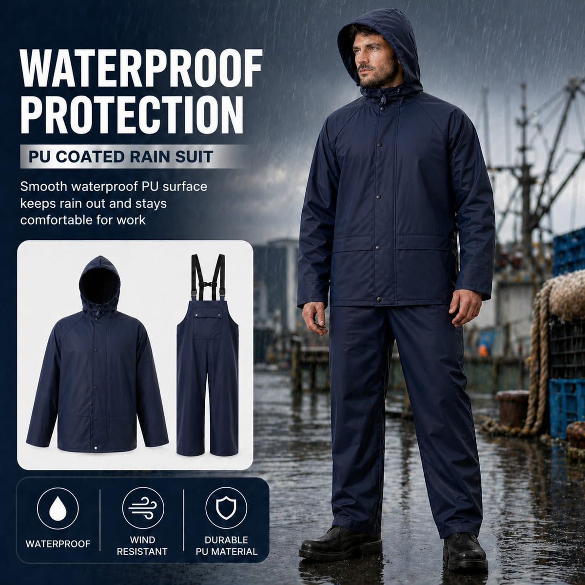 Rain Suit For Men & Women Waterproof Heavy Duty Rain Gear Reflective Jacket for Fishing Outdoor Work Raincoats