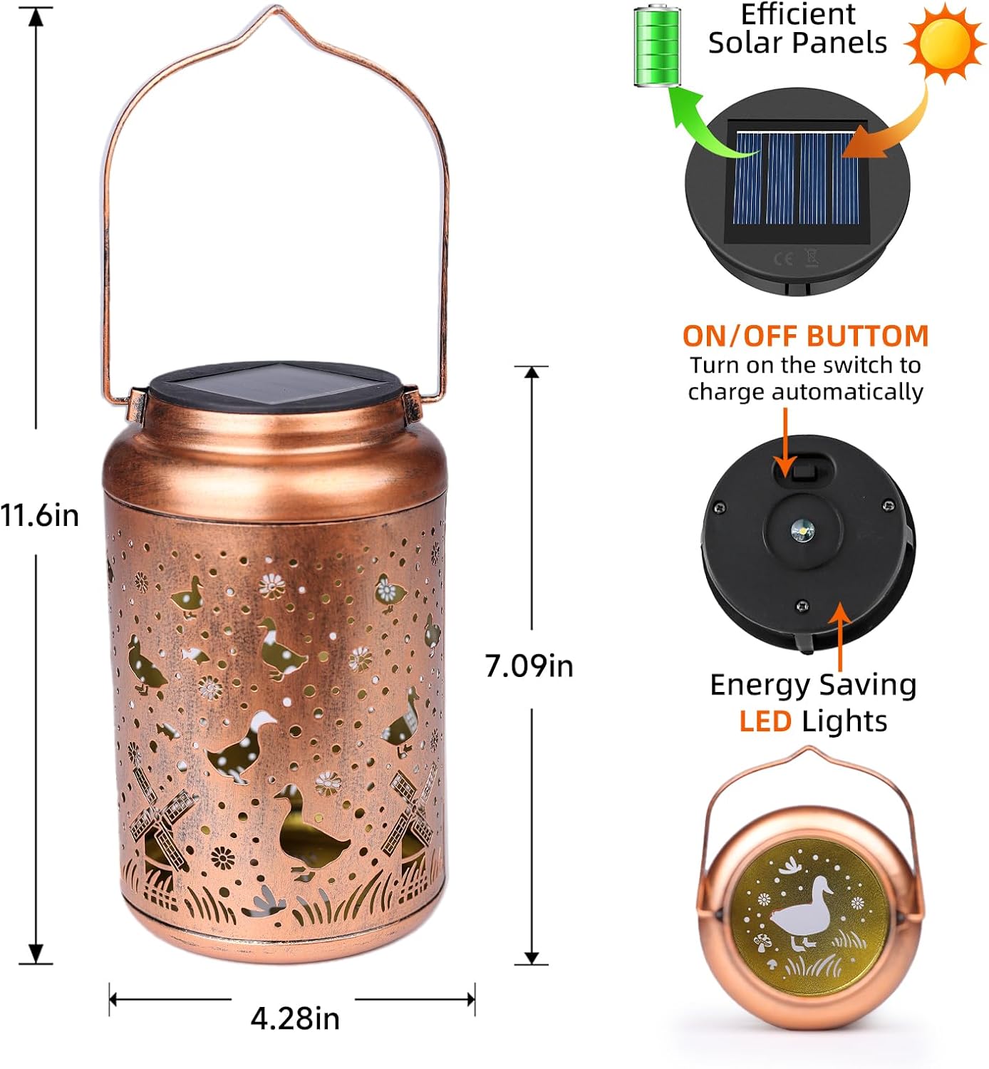 Duck Solar Lanterns Outdoor Waterproof,Hanging Solar Lights Duck Summer Garden Decor,Birthday Gifts for Women Men Metal Lantern Decoration Outside for Yard, Patio, Backyard, Porch, Pathway, Lawn