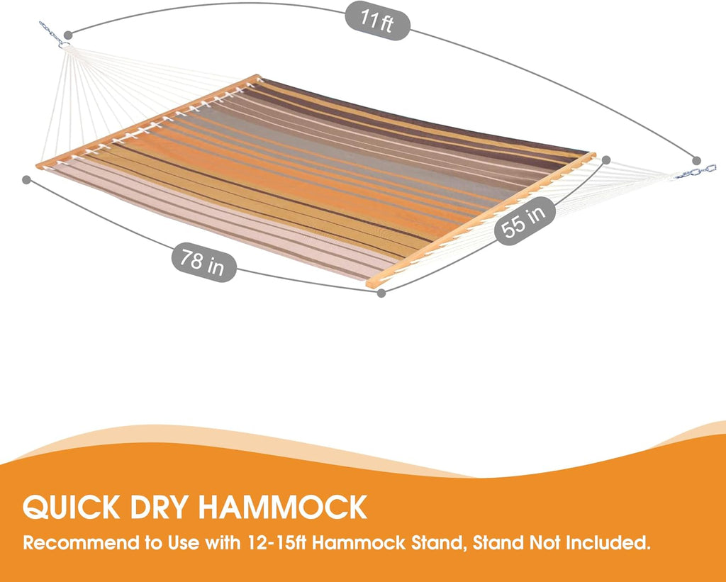 Lazy Daze Double Textliene Quick Dry Hammock with Spreader Bar for Outdoor