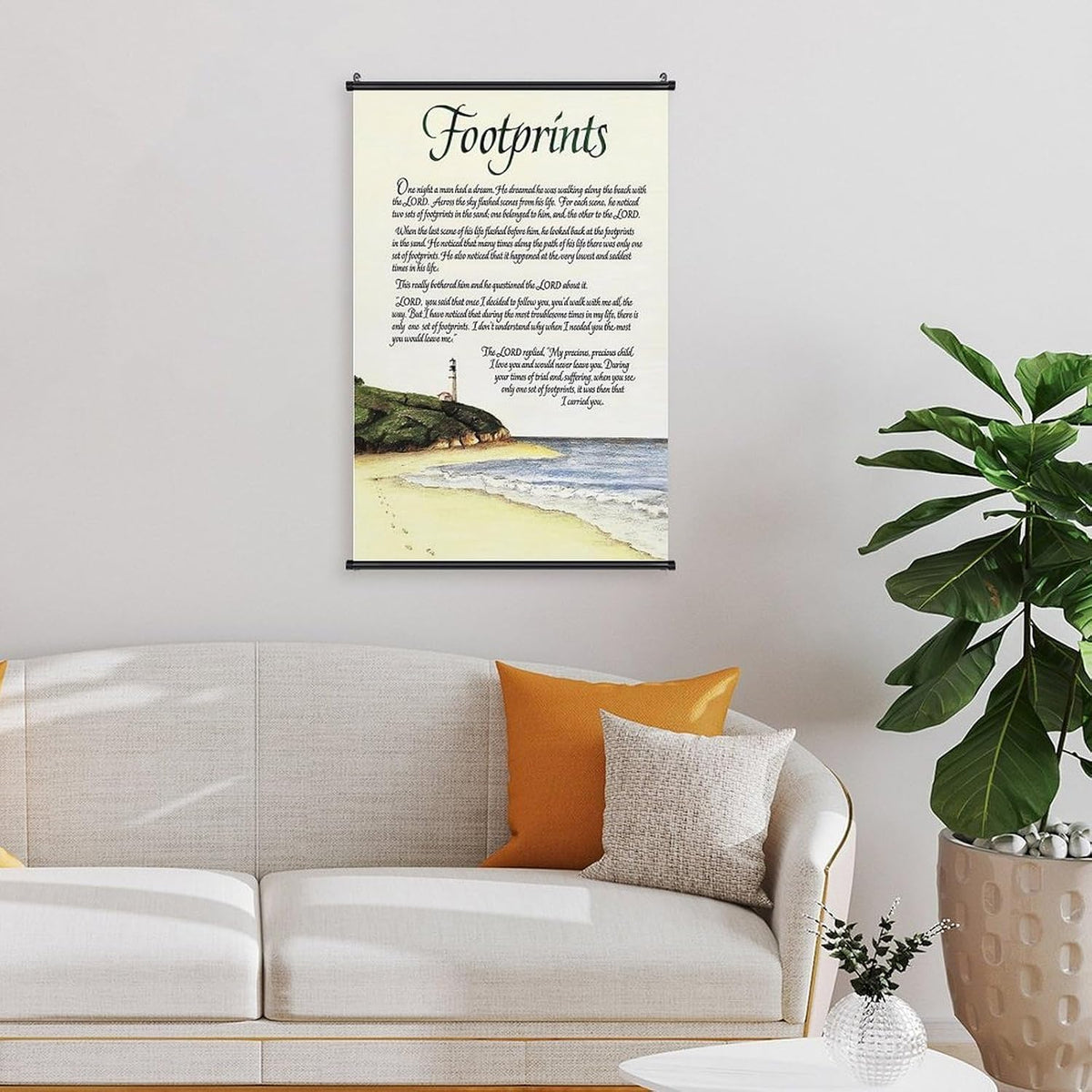 Footprints in the Sand Religious Canvas Wall Art Posters, Inspirational Beach Sunset Poem Print Poster (Black Axis 24x36inch, Footprints(5))