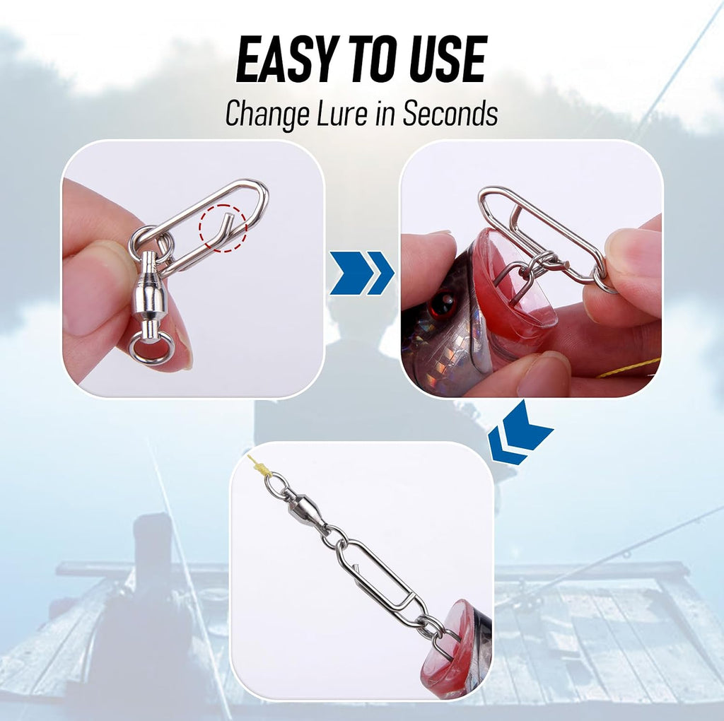 Alwonder 30-Pack Fishing Speed Clips Quick Change Snap Swivels, Ball Bearing Swivel Power Clips Fishing Snap Swivels Freshwater Saltwater Crankbait Popper Lures Quick Snaps Connectors Tackle