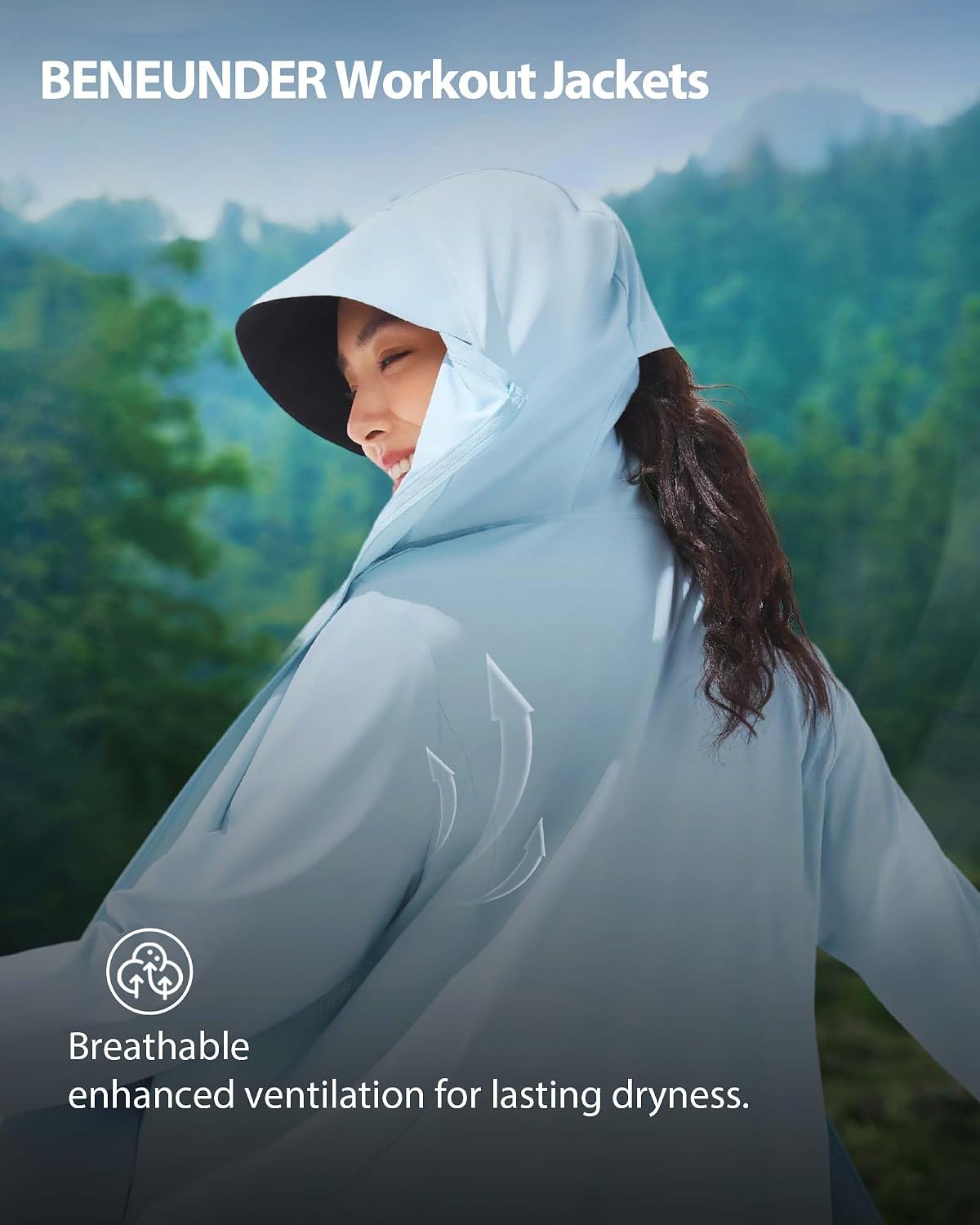 BENEUNDER Cooling Women's UPF 50+ Sun Protection Lightweight Hoodie Jacket Long Sleeve Active Sun Shirts for Outdoor Workout