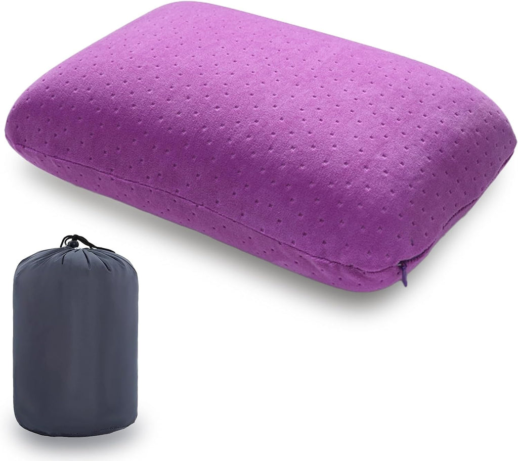 Travel Pillow Small Camping Pillow Memory Foam Bed Neck Soft Home Pillow Lightweight Easy to Carry Removable Pillow Cover for Travel,Sleeping,Nap and Neck,Knee,Leg,Lumbar Support Pillow (Purple)