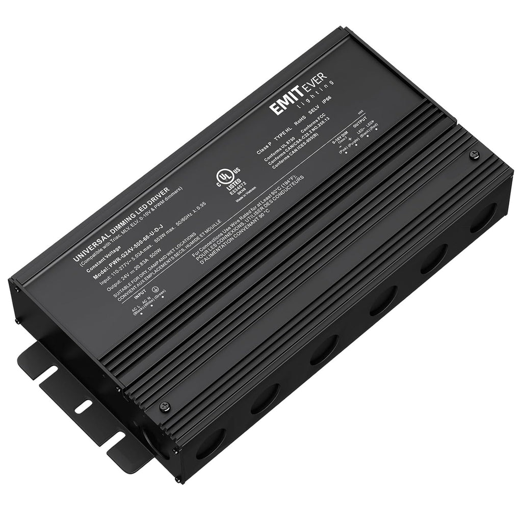 EMITEVER 500W 24V 5-in-1 Dimmable LED Driver,AC 110-277V to DC Transformer