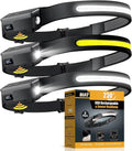 LED Headlamp Rechargeable 3PCS, 230° Wide Beam Headlight with Motion Sensor, 90° Rotation and Removable Head Lights for Forehead, 5Mode Head Lamp for Adults, Camping Essentials Gear for Hiking