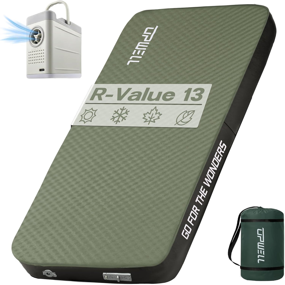 UPWELL Self Inflating Sleeping Pad 4.5" Thickness Camping Mattress with Solid Foam Double Sleeping Mat Portable Fast Inflation for Outdoor Mat Portable Roll Up，with air Pump