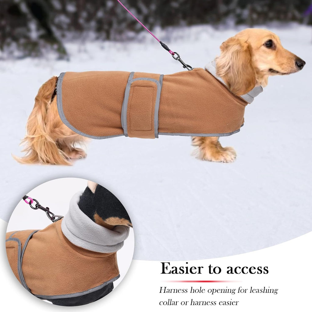 Geyecete Dachshund Sweaters for Dogs Jacket,Dachshund Coat Perfect Dog Winter Coat with Padded Fleece Lining,high Collar,Dog Snowsuit-Brown-M