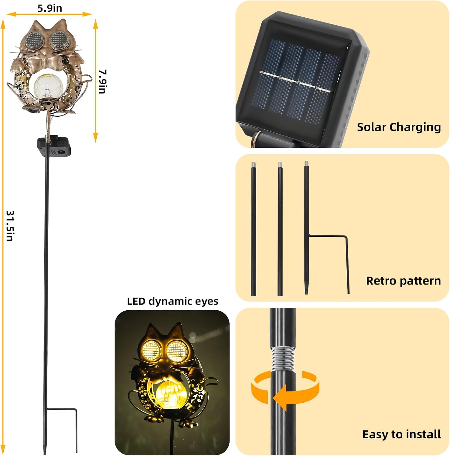 SRNPMIU Solar Lights Outdoor Decor, Solar Cat Yard Decorations Outdoor