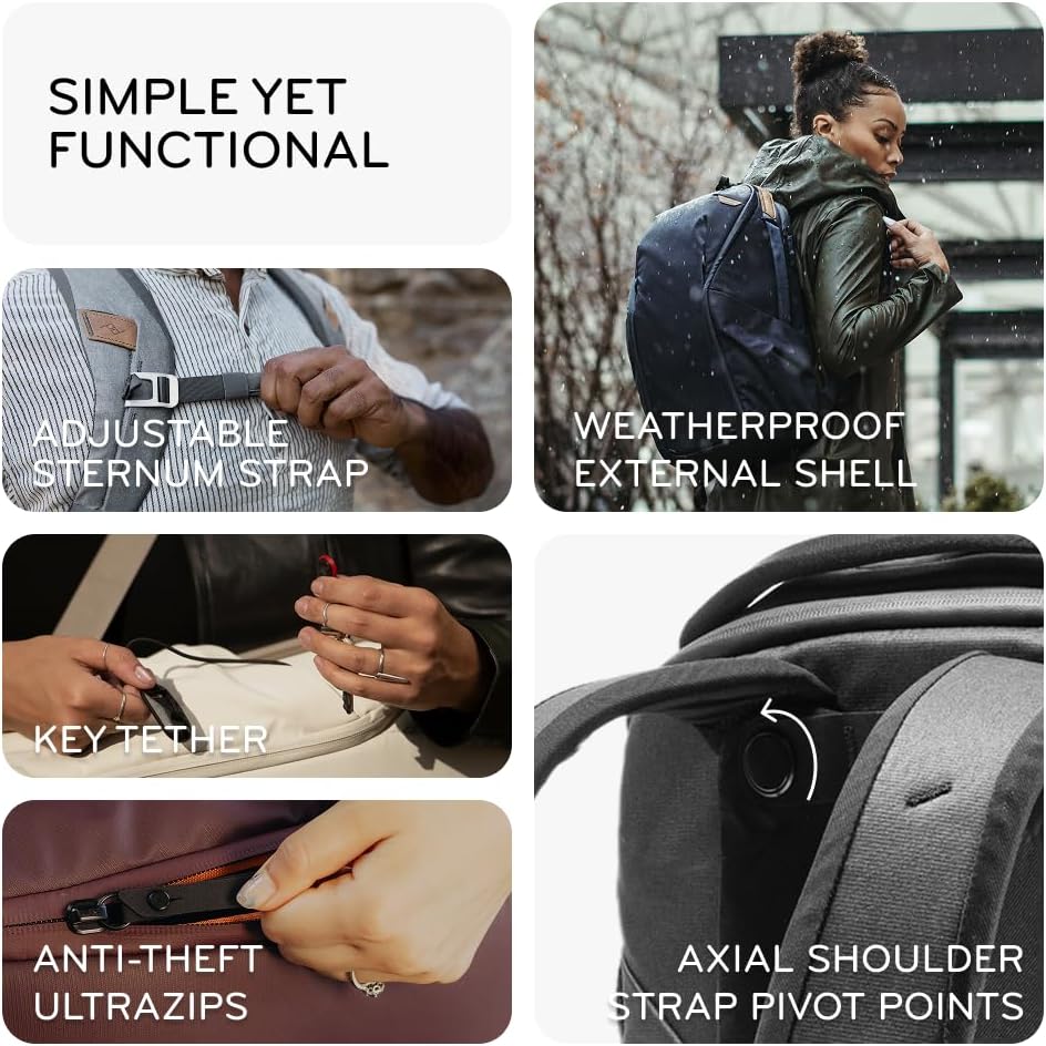 Peak Design Everyday Backpack Zip 20L, Eclipse, 270-Degree Zip, Dual Side Pockets, FlexFold Dividers, Fits 15" Laptop, For Camera Carry, Daily Commutes or Travel, Versatile Backpack for Men and Women