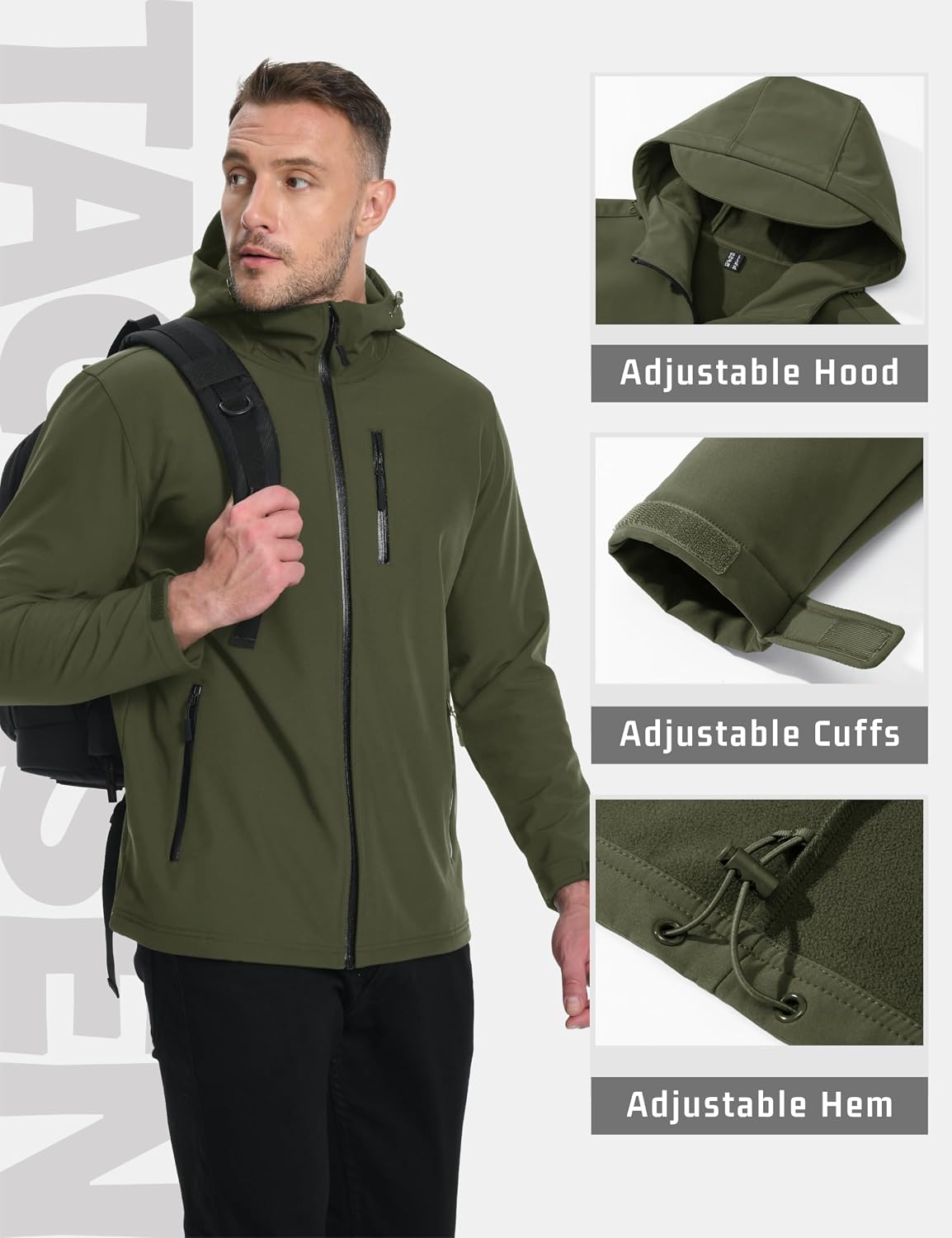 TACVASEN Mens Hooded Fleece Lined Waterproof Softshell Jacket Lightweight