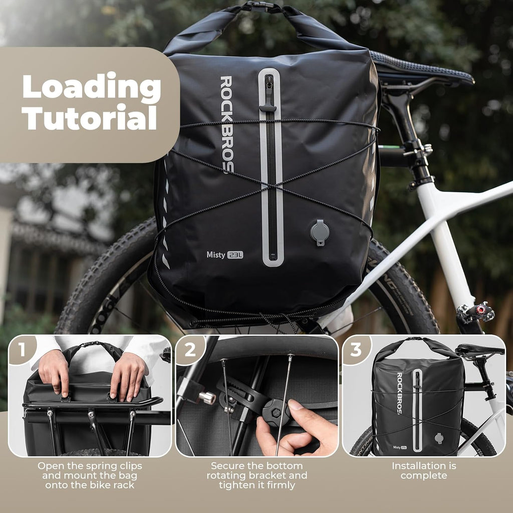 ROCKBROS Bike Panniers Waterproof 23L Adjustable Quick Release Buckles