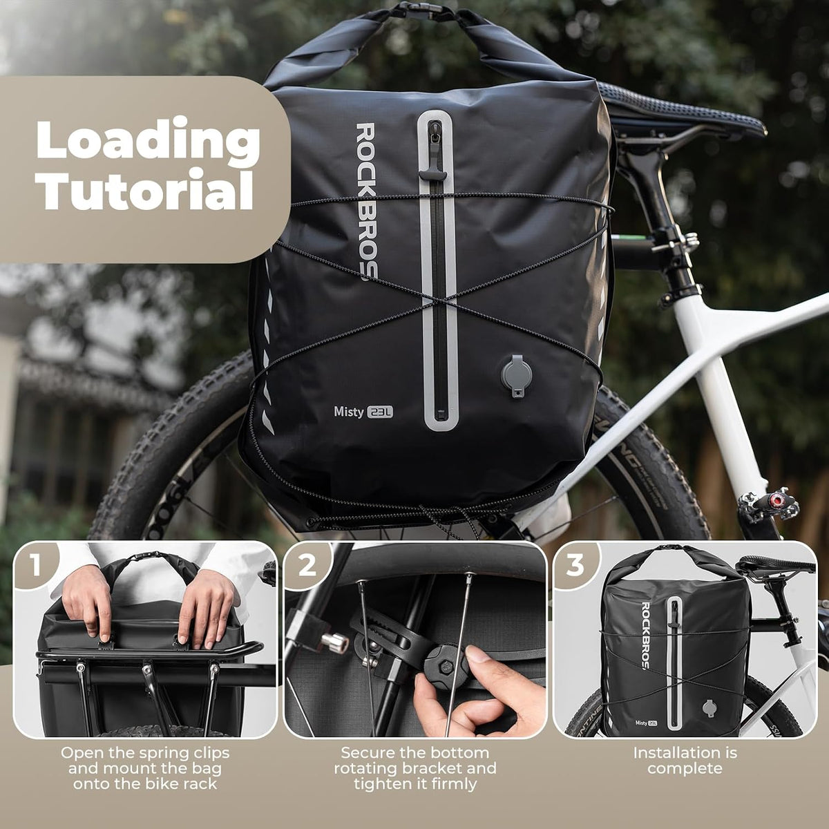 ROCKBROS Bike Panniers Waterproof 23L Adjustable Quick Release Buckles