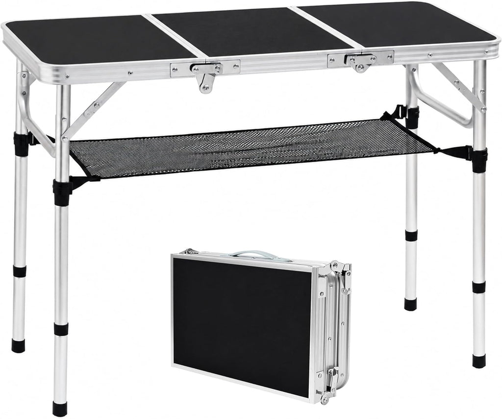 Small Folding Table 2ft, Portable Camping Table with Mesh Holder, 24"x 16"