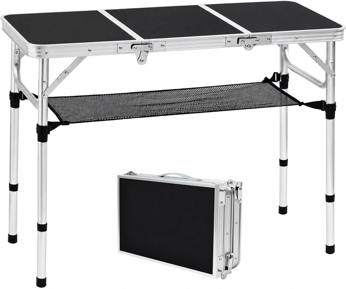 Small Folding Table 2ft, Portable Camping Table with Mesh Holder, 24"x 16"