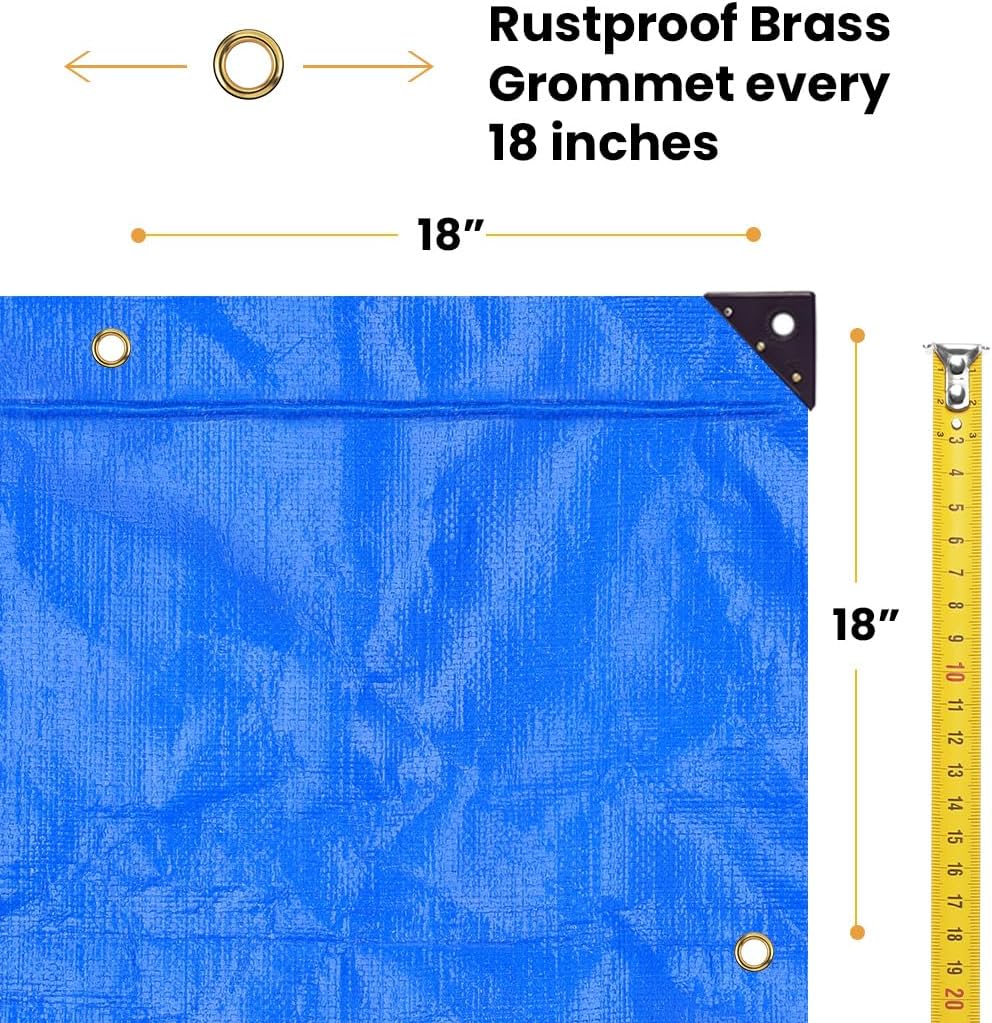WHITEDUCK Super Heavy Duty Poly Tarp Cover 16 Mil with Grommets and Reinforced Edges (Blue - 16 Mil, 12' x 20')