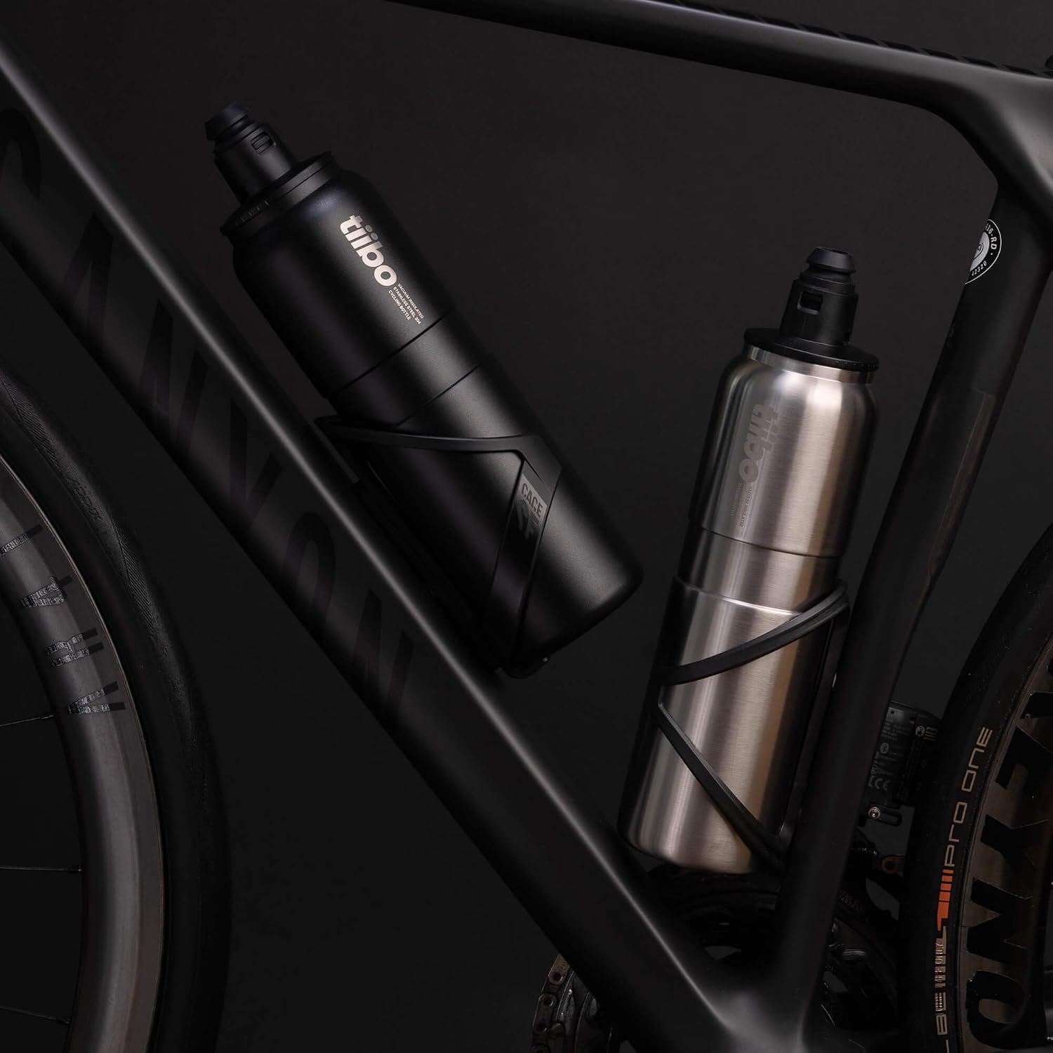 tiibo Vacuum Insulated Stainless Steel Bike Water Bottle, Double Wall, No-Squeeze, Fast Flow Sport Nozzle, Designed for Cycling, Biking, Fitness & Sports, Fits Most Bike Cages (Brushed, 23OZ)