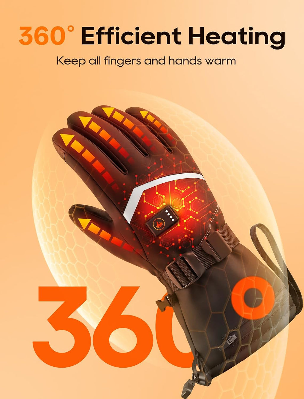 Heated Gloves, Rechargeable Heated Gloves for Men Women, Waterproof Electric Heating Ski Gloves with Touchscreen for Cold Weather Motorcycle Skiing Snowboarding Hiking Hunting Gifts