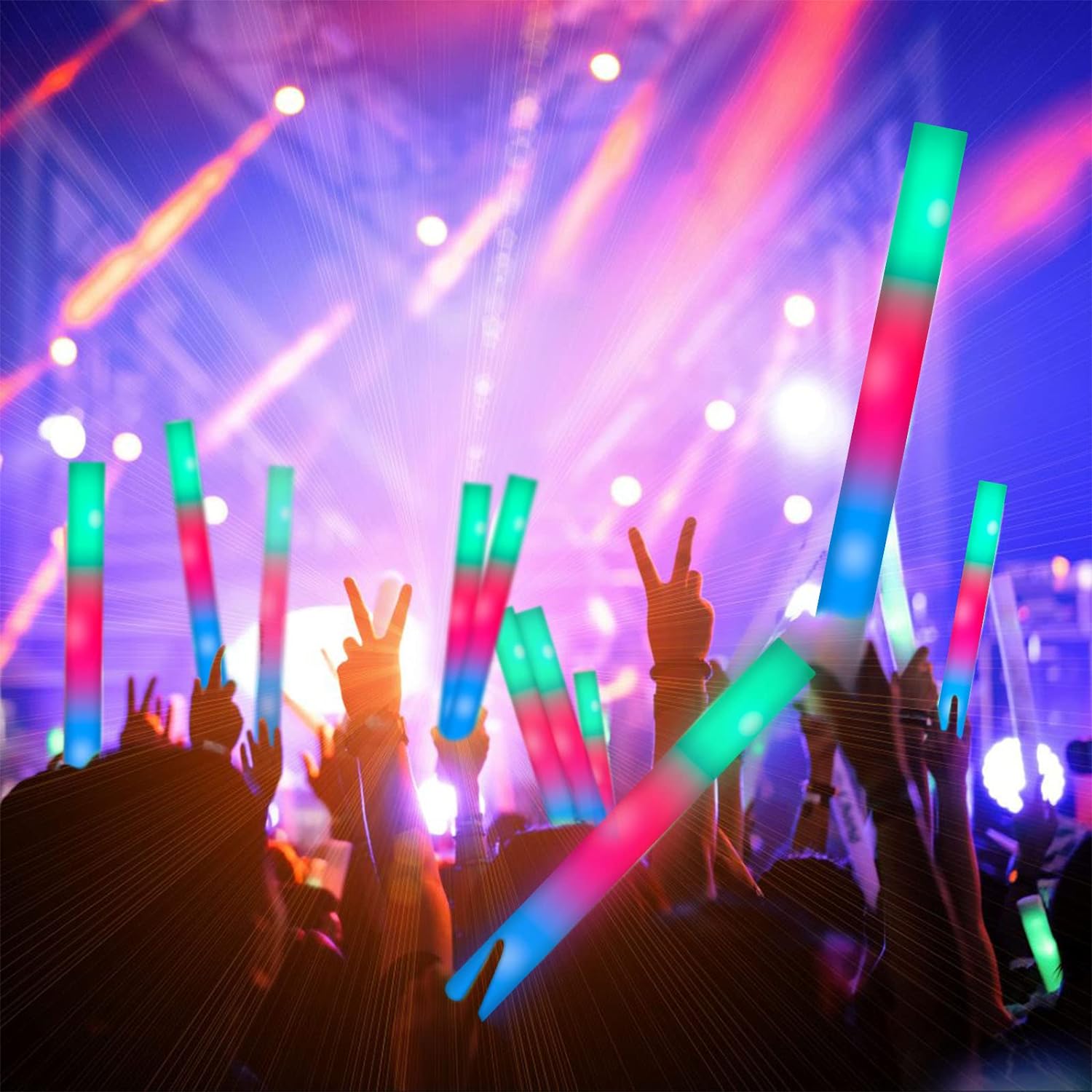 SHQDD 105PCS LED Foam Glow Sticks, Foam Light up Sticks Bulk Party Pack with 3 Modes Colorful Flashing, Glow in The Dark Party Supplies for Parties, Wedding, July 4th, Birthday,Raves,Concert,New Year