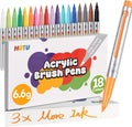 HOTU Long Lasting Acrylic Paint Markers Brush Tip 18 Colors, Automatic Ink Control Acrylic Markers for Adults Coloring Book No bleeding, Paint Pens for Rock Painting Fabric Wood Eggs DIY Crafts