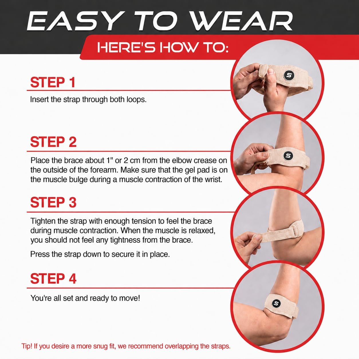 Sleeve Stars Tennis Elbow Brace for Men & Women, Elbow Brace for Tendonitis, Tennis Elbow Strap, Golfers Elbow Brace, Elbow Support Wrap for Tennis Elbow Relief, Fits 9"-23" (Pair/Beige)