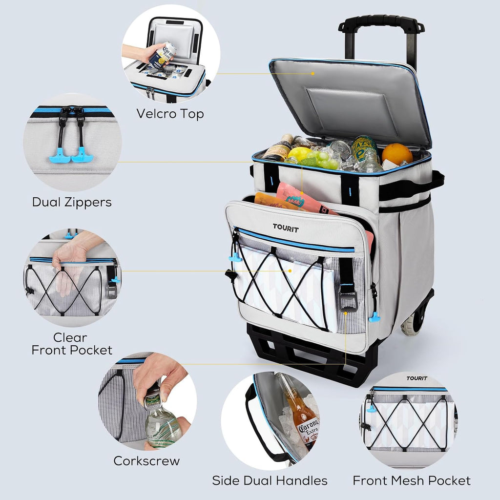 TOURIT Collapsible Rolling Cooler with Wheels, 12H Insulated & Waterproof