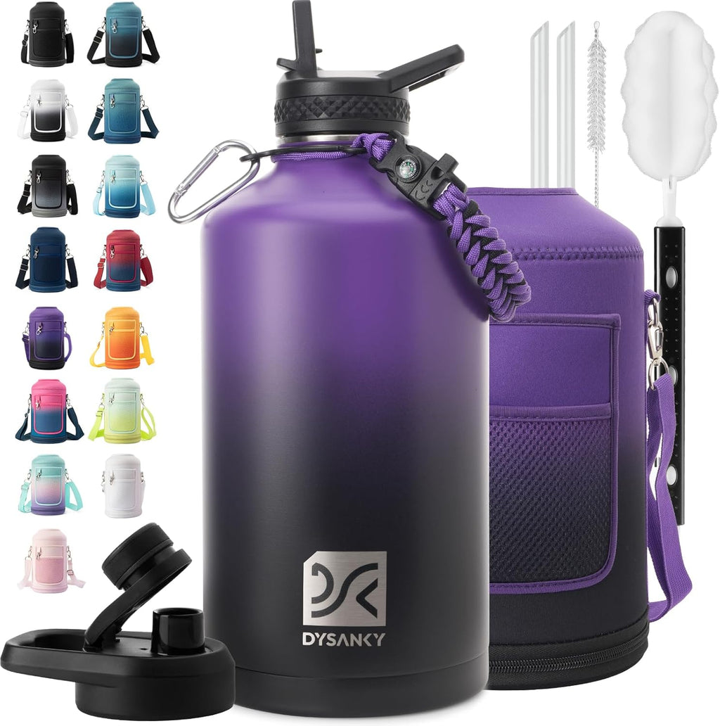 DYSANKY 1 Gallon Insulated Water Bottle w/Straw & Portable Carrier Bag