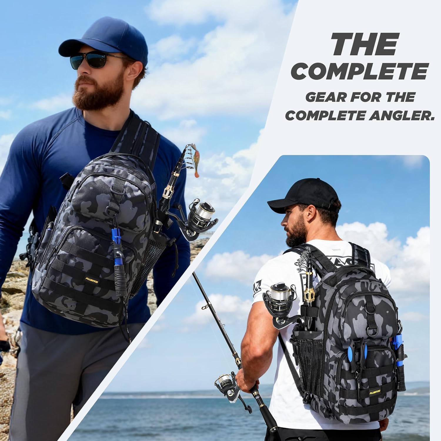PLUSINNO Fishing Backpack with Rod & Reel Combos, Fishing Gear Kit