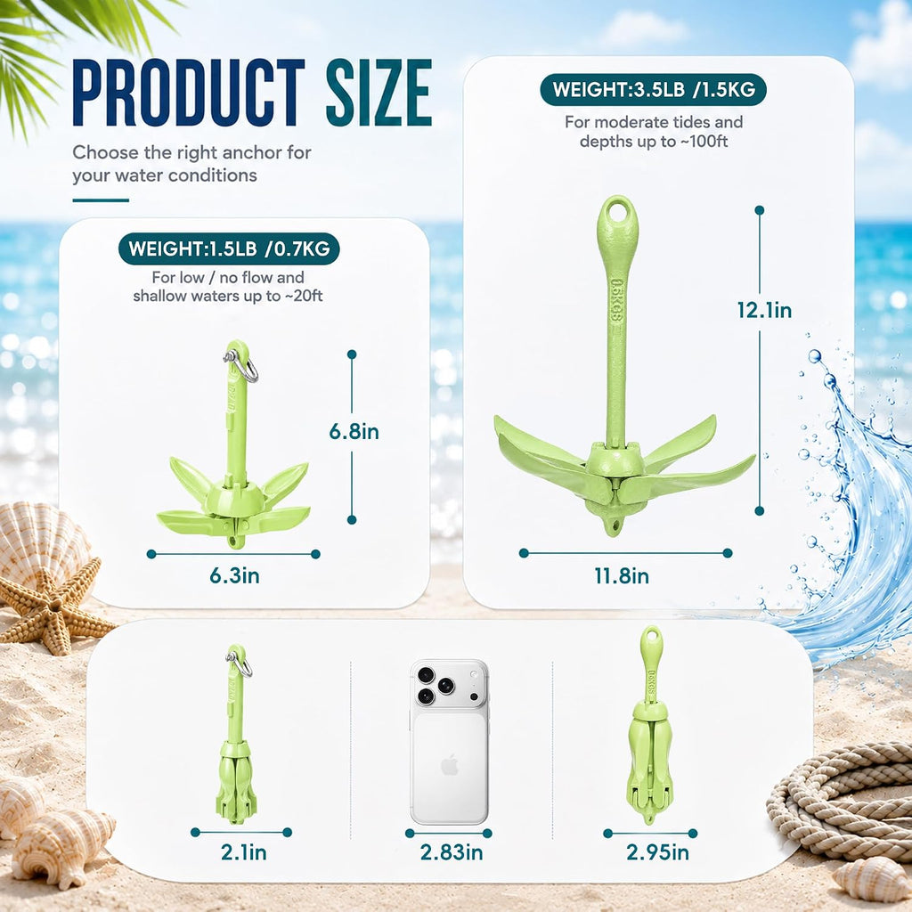 Kayak Anchor Boat Anchor for Kayaks, Canoes, SUP Paddle Boards & Jet Skis, Folding Anchor with 40ft Anchor Tow Rope and Carrying Bag