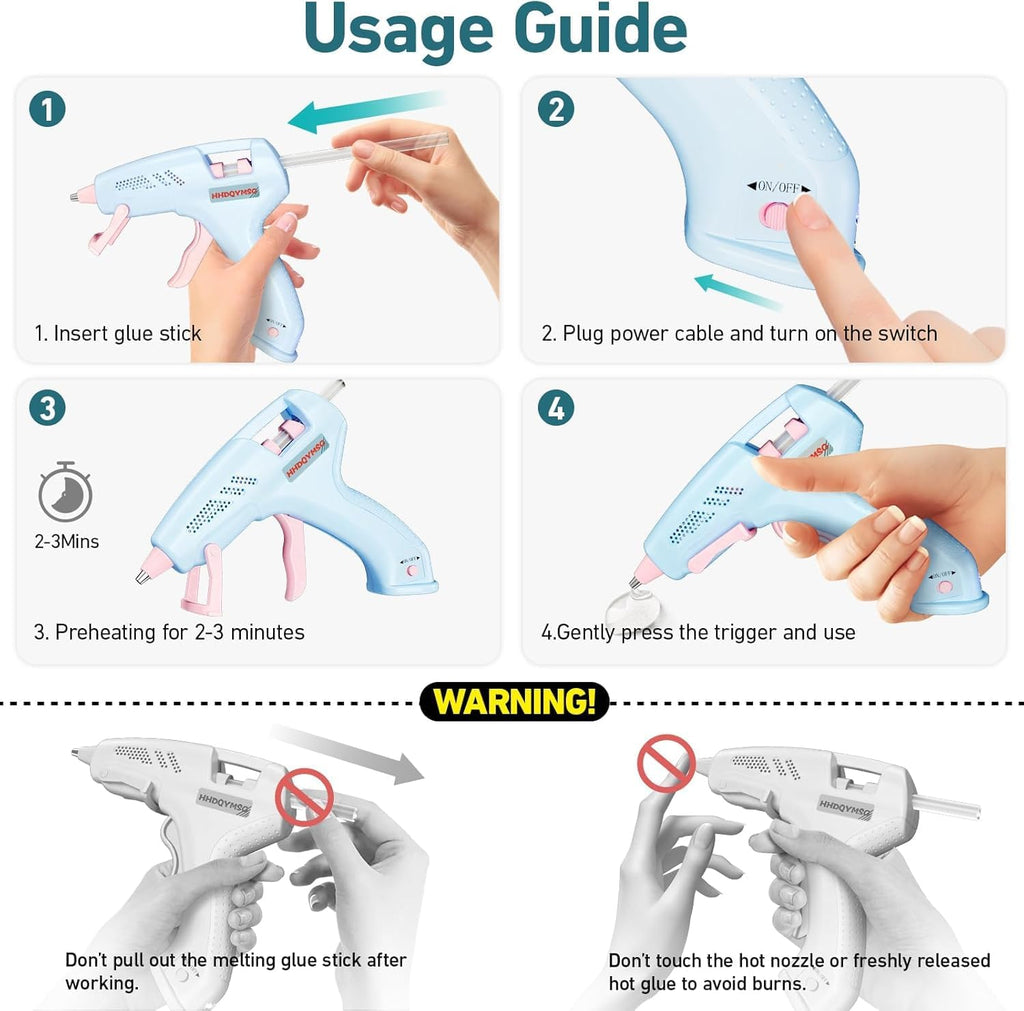 Cordless Hot Glue Gun, 20W Hot Glue Gun with 30PCS Premium Glue Sticks & 1m USB-C Cable, 2000mAh Built-in Battery Suitable for School Craft, Home Repair, DIY (Cordless) (Blue)
