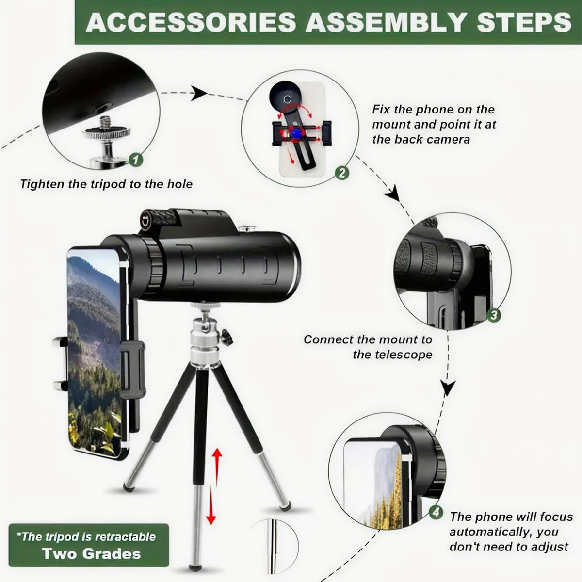 80X100 High Power Monocular Telescope for Adults, with Smartphone Adapter & Tripod, BAK4 Prism & FMC Lens, Waterproof Monocular for Bird Watching, Concert, Hunting, Camping & Travel
