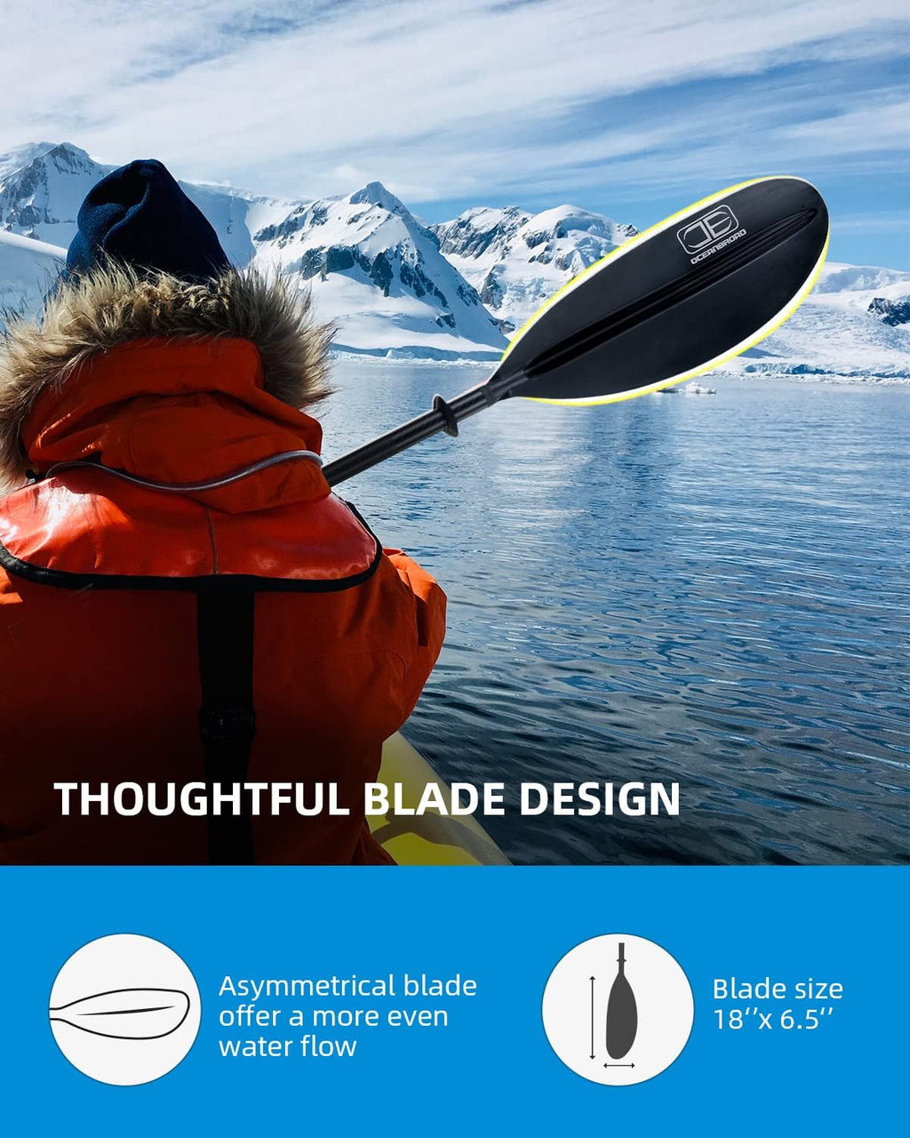 OCEANBROAD Carbon Fiber Kayak Paddle 90.5in/230cm, 86in/218cm for Adults Kayaking Boating Canoeing Oar with Paddle Leash