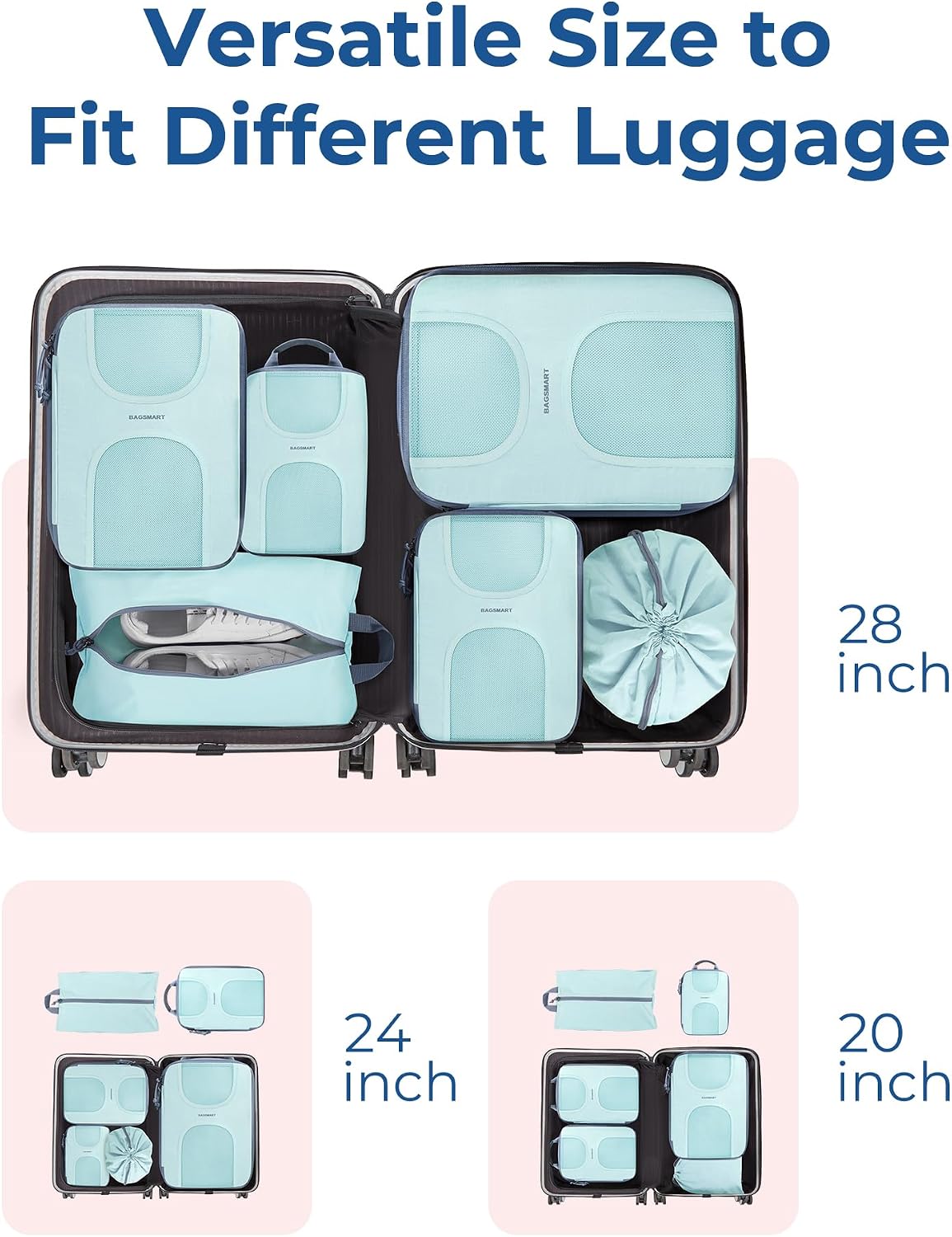 BAGSMART 6 Set Compression Packing Cubes, Travel Luggage Organizer Bags