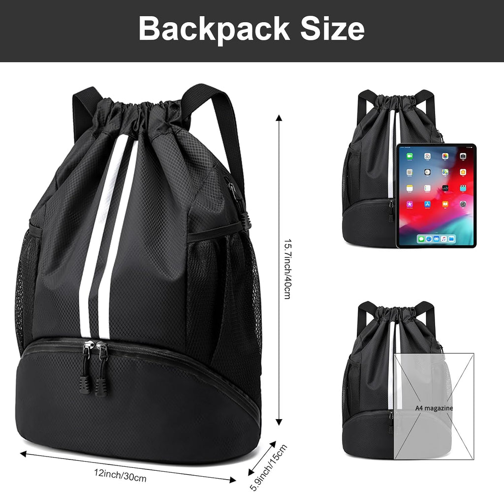 Hoedia Sports Drawstring Backpack - Swim Gym Bag for Women and Men