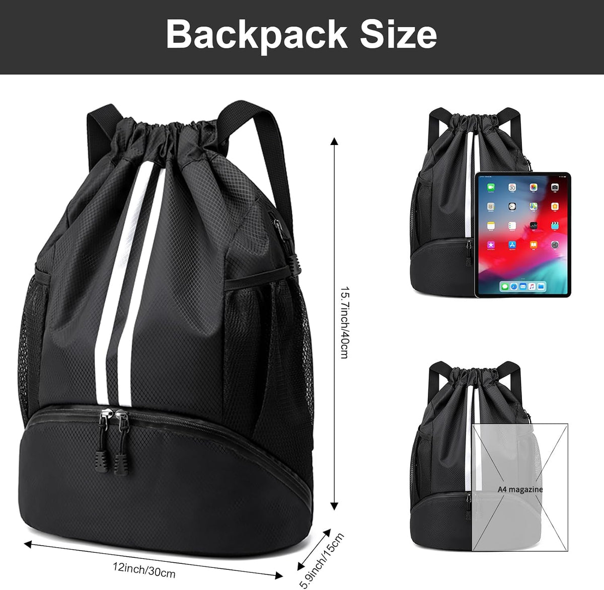 Hoedia Sports Drawstring Backpack - Swim Gym Bag for Women and Men