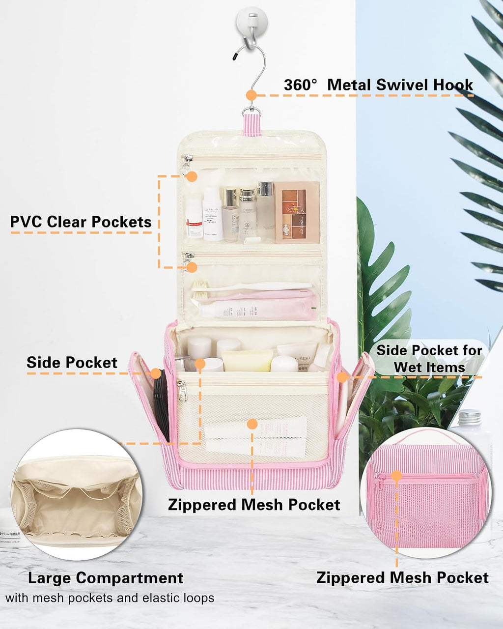 Relavel Travel Hanging Toiletry Bag, Makeup Bag for Women Girls Kids Gifts