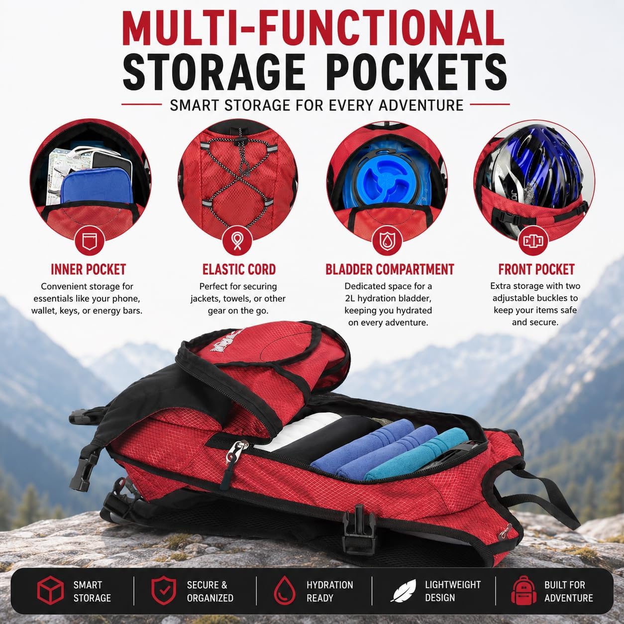Zavothy Hydration Backpack with 2L Hydration Bladder Water Backpack for Hiking Hydration Pack for Running Cycling Hiking