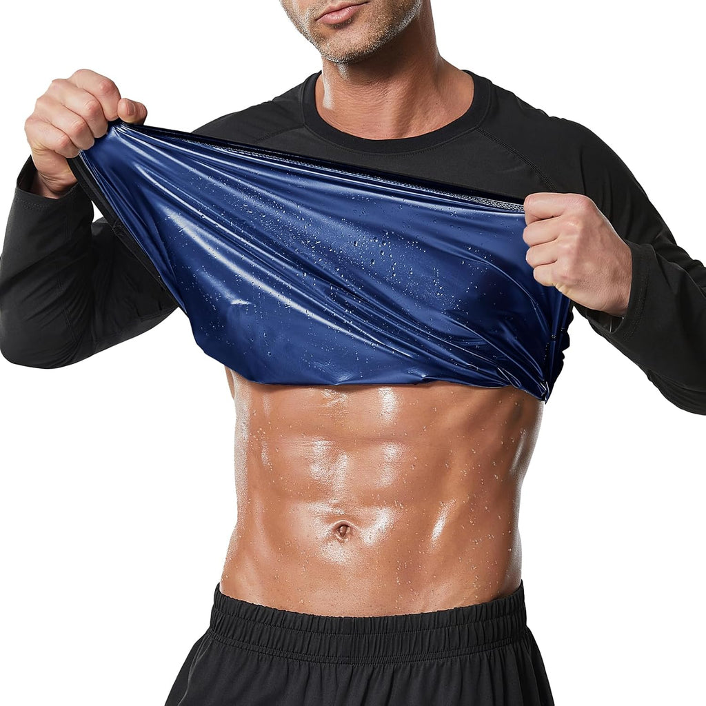 Sauna Suit for Men Long Sleeve Heat Trapping Sweat Suit Weight Loss Body Shaper Hot Workout Gym Compression Shirts