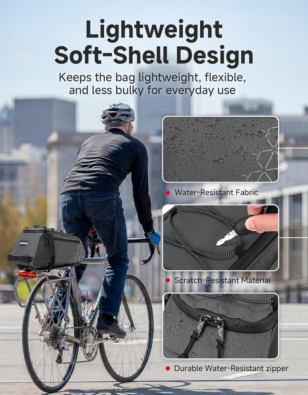 KEMIMOTO Rear Bike Rack Bag - 8L PVC Water Resistant Ebike Bags for Bicycle