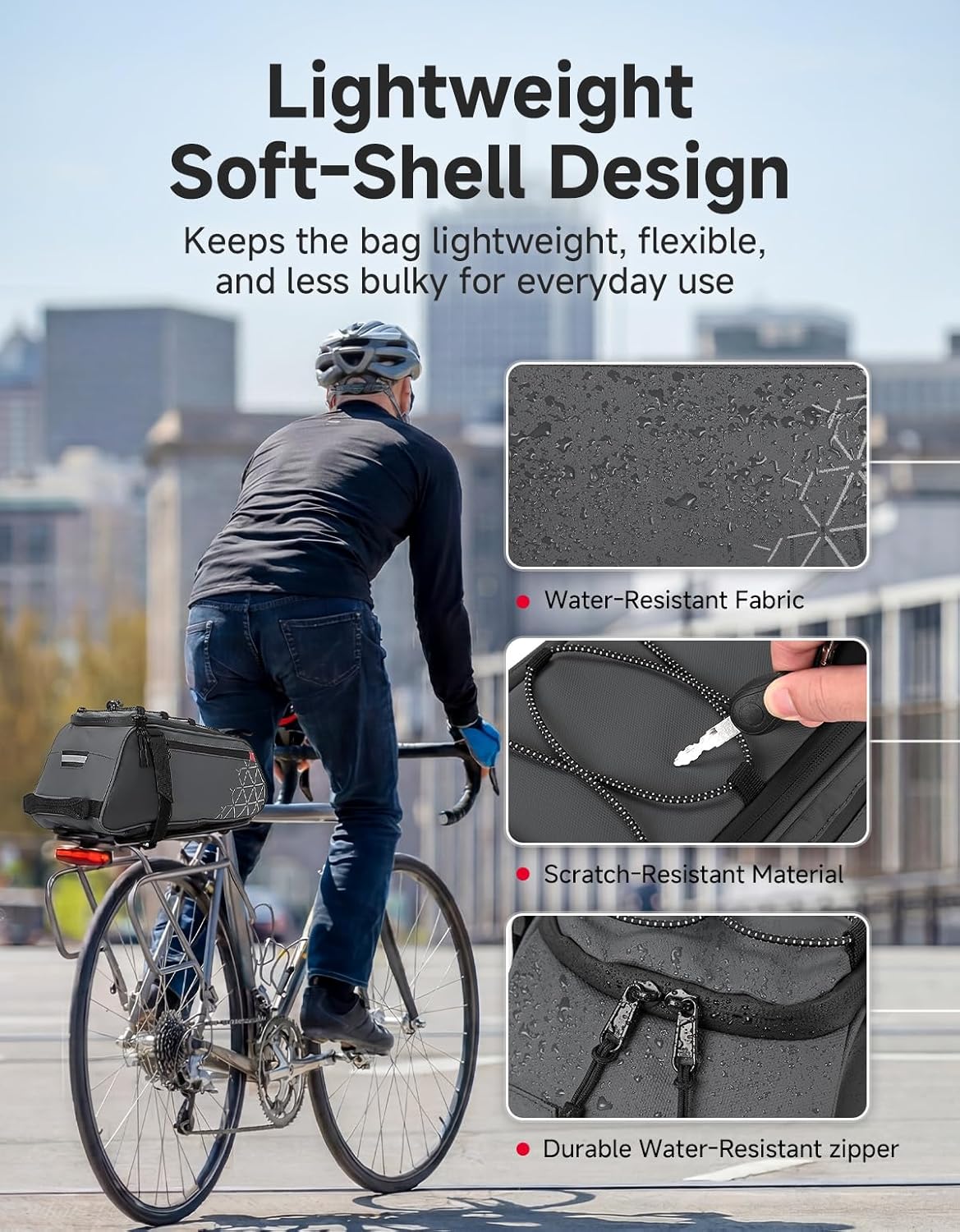 KEMIMOTO Rear Bike Rack Bag - 8L PVC Water Resistant Ebike Bags for Bicycle