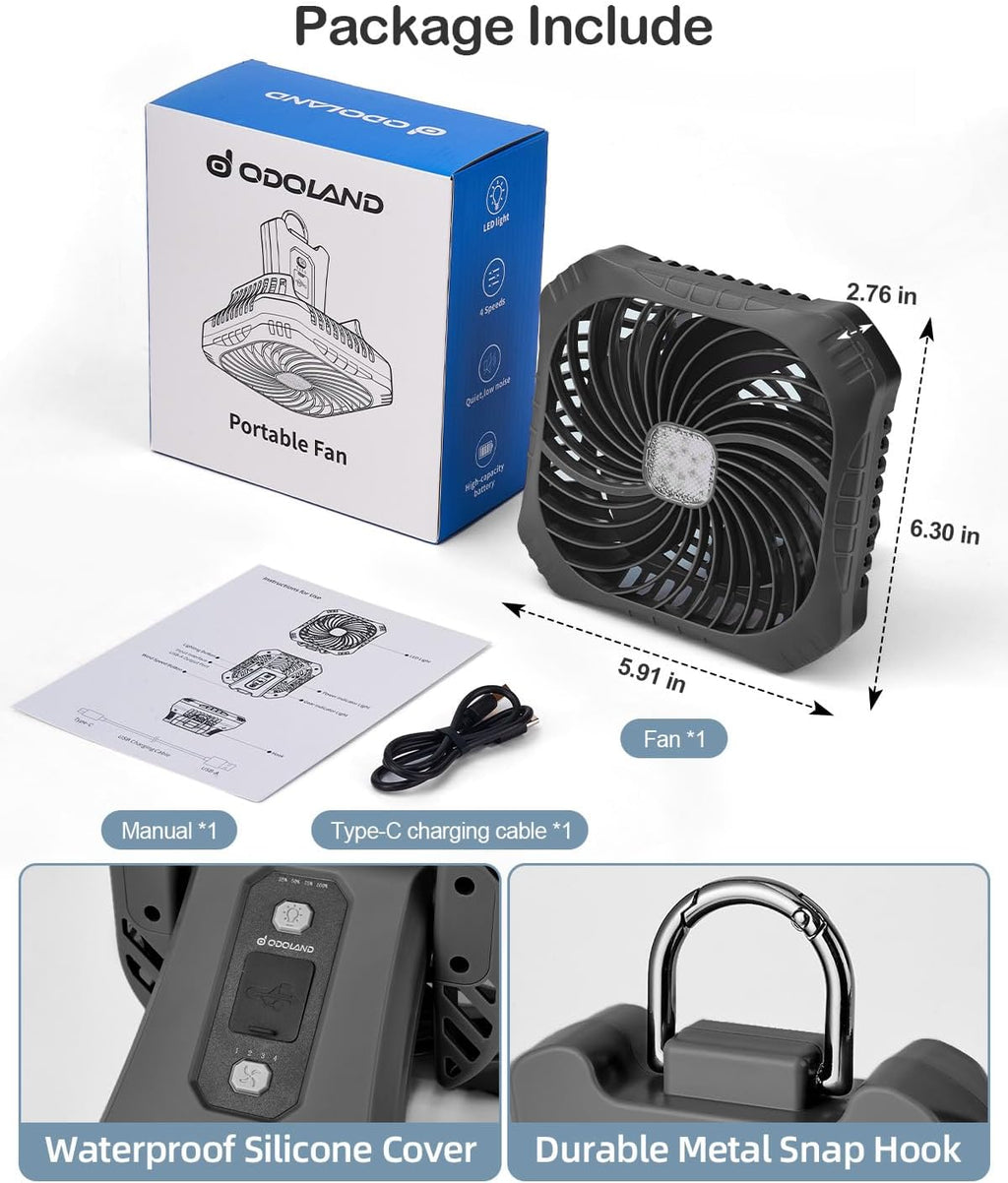 Odoland Portable Camping Fan with LED Lantern, 40H Rechargeable Battery Fan
