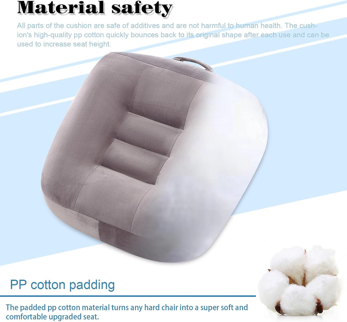 Extra Large Seat Cushion, Thick Chair Cushion Booster for Office Chair, to Rise Height, Velvet Cover with Handle and Anti-Slip Bottom, PP Cotton Filling, Coccyx Pain Relief (Grey, X Large)