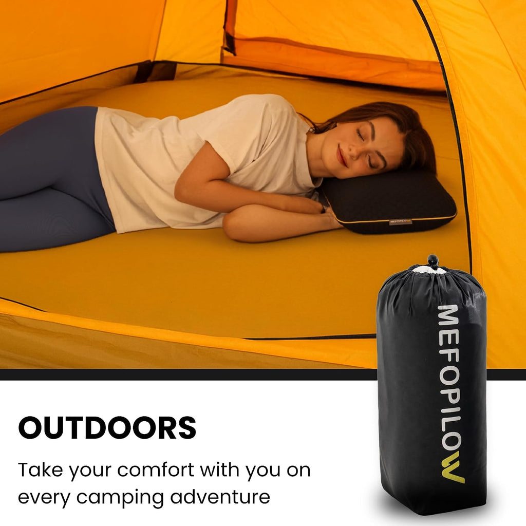 Memory Foam Travel Pillow with Washable Cover & Carry Bag – Compact, Soft & Breathable Neck Pillow for Airplane, Camping & Car (Black- Without Spare Cover, 15.7x9.8x3.9 inches)