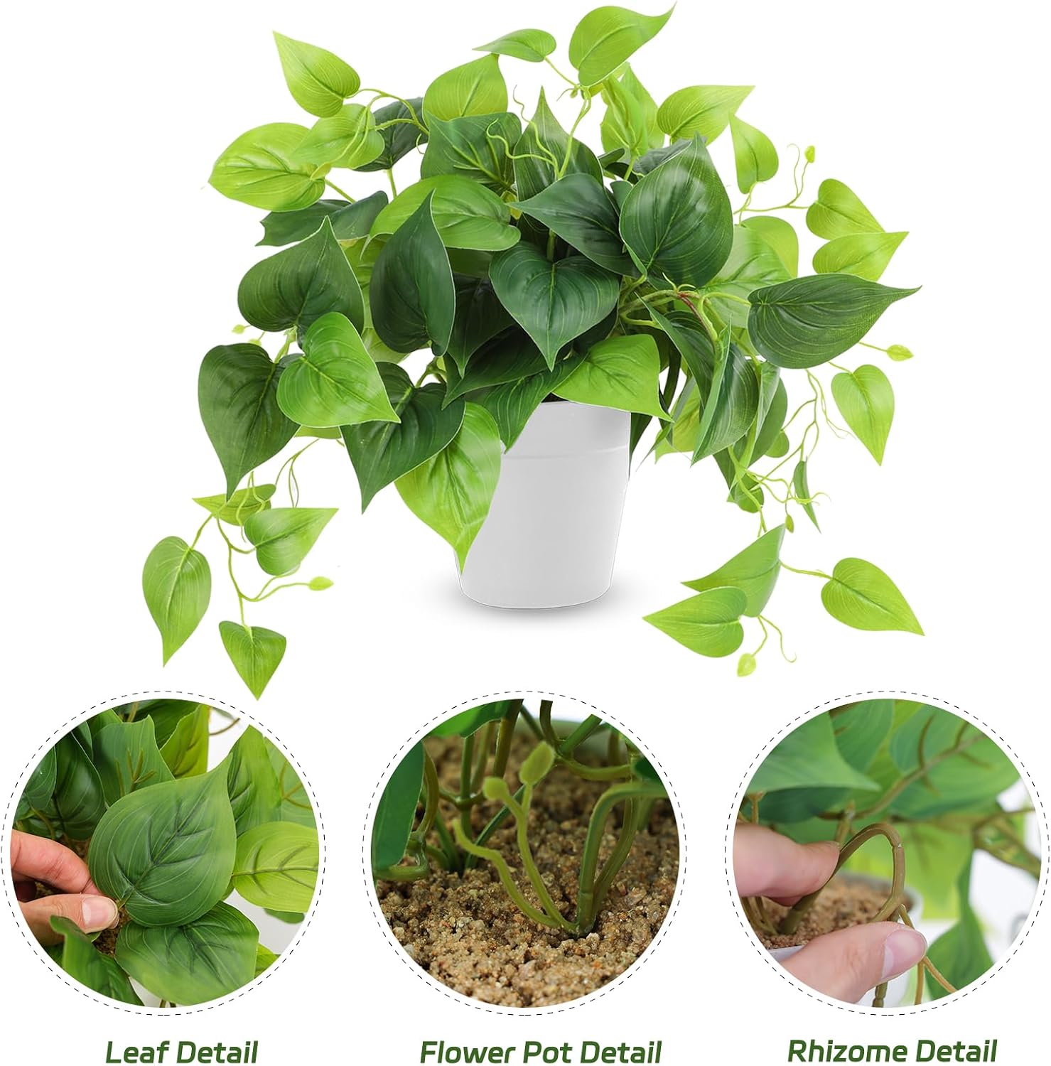 CEWOR Artificial Plants Fake Pothos with Plastic Pot Artificial Potted Plant for Home Office Bedroom Indoor Outdoor Decor 1 Pack