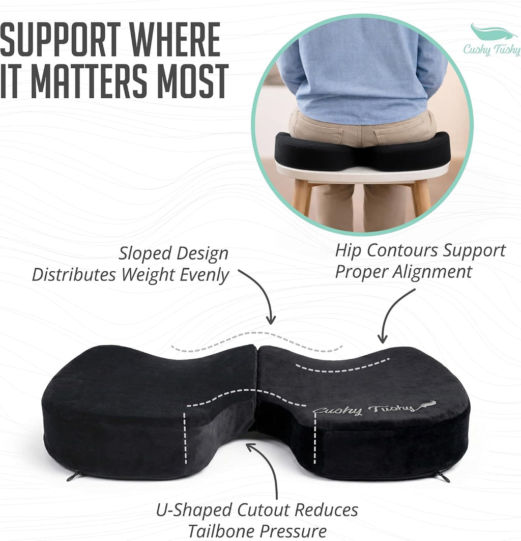 Cushy Tushy Premium Foldable Travel Seat Cushion - for Relief of Lower Back, Sciatic, Butt and Tailbone Pain - for Home & Office Use, Perfect for Travel or Driving - Coccyx Seat Cushion