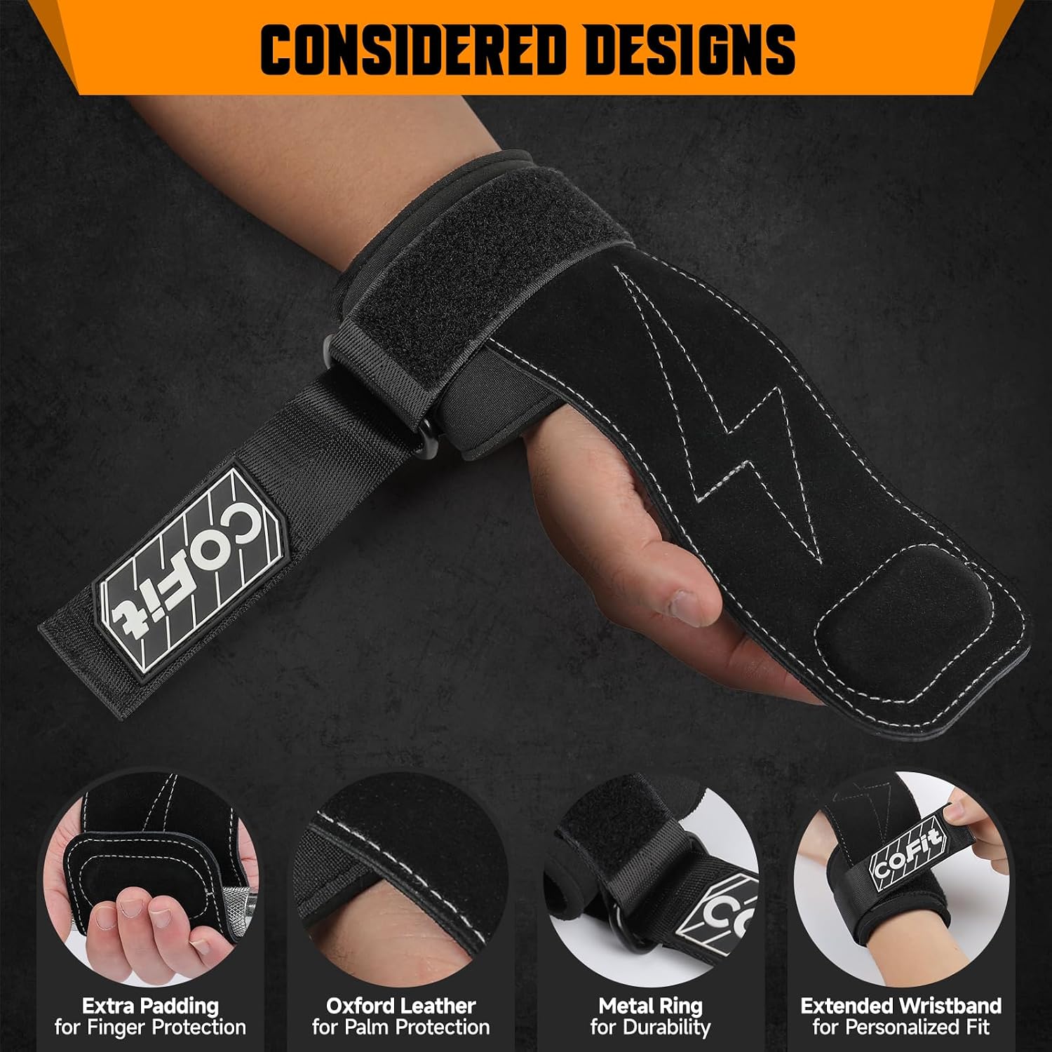 COFIT Wrist Straps for Weightlifting, Workout Wrist Wraps with Dual-Layer Oxford Leather, Enhanced Grip for Optimal Hand and Wrist Protection for Deadlift and Dumbbel - Small size Black