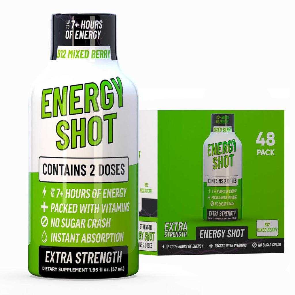 B12 Mixed Berry Extra Strength Energy Shot 48 pk – 260mg Natural Caffeine B12 B6 – Energy & Vitality Support – 2 Servings Sugar Free Zero Calorie Green Tea B-Vitamins Electrolytes Vegan – 1.93 fl oz